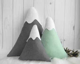 Mountain Nursery Decor Mountain Pillows Mountain Softies Mountain Cushion Grey mint home Decor Neutral Gender Nursery