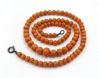 Victorian Natural Salmon Coral Necklace | Antique 20 Inches Graduated Coral Beads