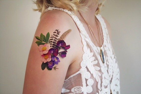  floral temporary tattoo floral tattoo flower tattoo boho