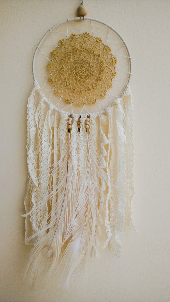 Doily Dreamcatcher Rustic Chic White Beige Lace by TheaXessorize