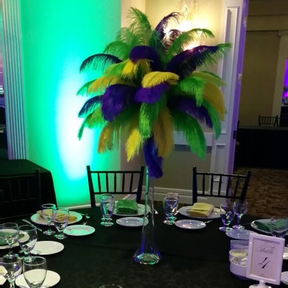 Green Feather Centerpiece : Mardi gras ostrich feather centerpiece kits with