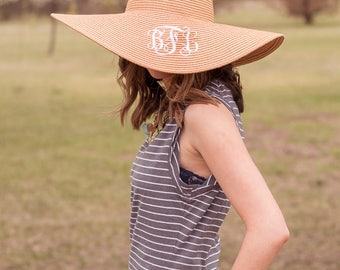 SALE-Monogram Floppy Hat | Striped Hat | Straw Hat | Beach Hat | Floppy Beach Hat | Floppy Straw Hat | Monogrammed Hat | Kentucky Derby Hat