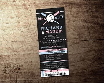 Pink or Blue Baseball Gender Reveal invitation | baseball gender reveal party ticket | he or she | High Quality digital printable file