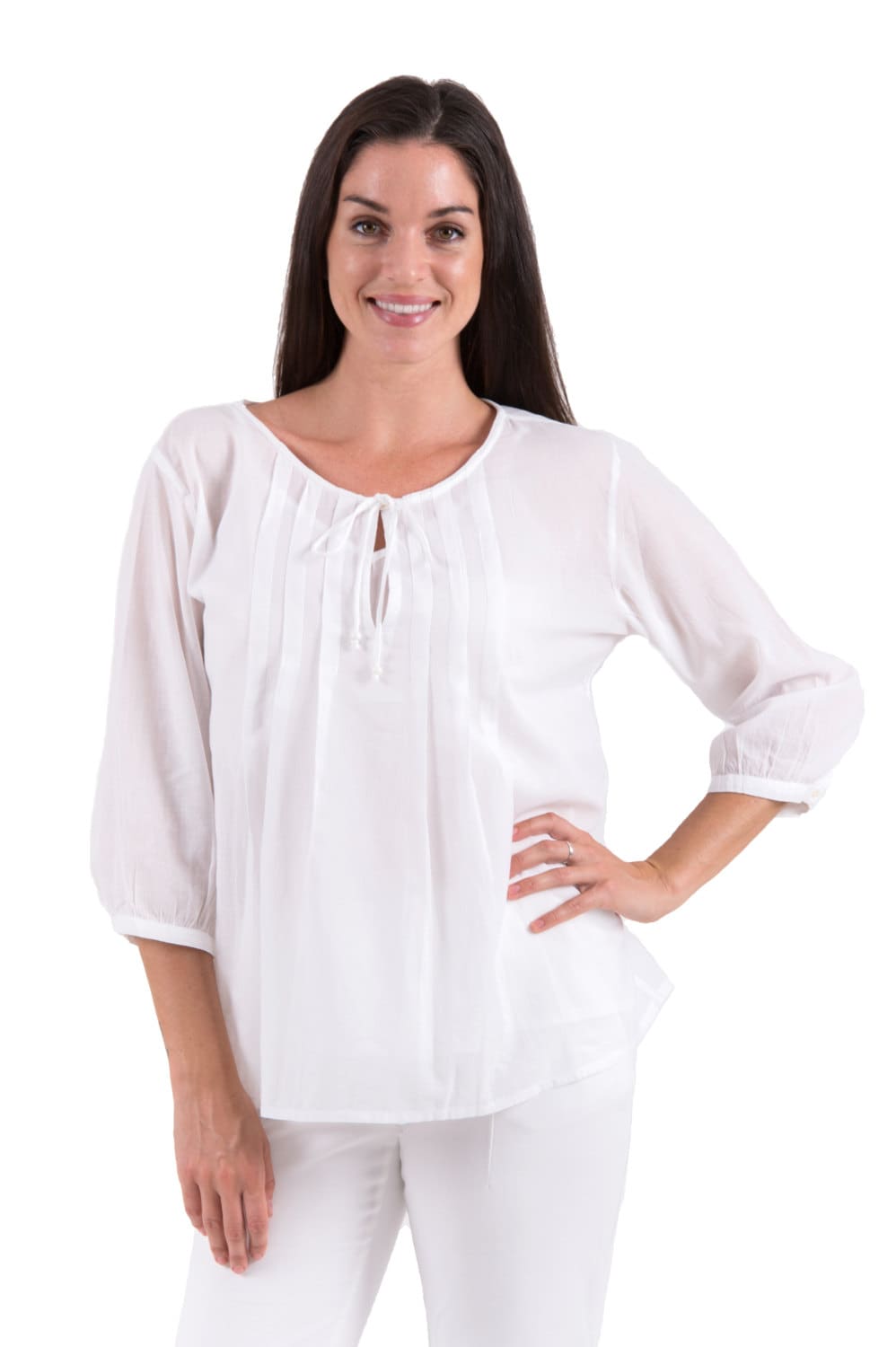 Boho Cotton Voile Peasant Blouse White XS 2XL