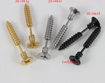 Screw stud earrings, black stud earrings, black studs, black earrings, statement studs, men studs, surgical steel studs, gold studs, SE3461