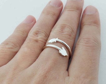 Silver Any States Ring,Personalized Two States Ring,Silver Country Rings,Long Distance Ring,Double State Ring,Best Friend Long Distance Gift
