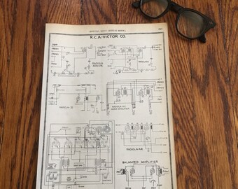 Vintage Radio Diagram, R.C.A. - Victor Co. Radiola Wiring Diagrams, Beautiful Home Decor, Wall Decor, Industrial Decor, Man Cave Decor