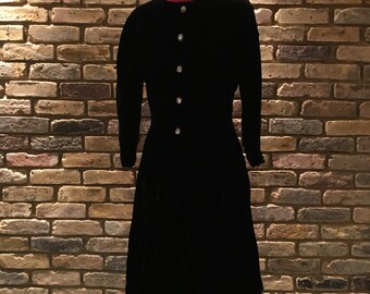 1970's Vintage Anne Klein Velvet Dress | UK 10-12 | High Class Diamante Evening Dress