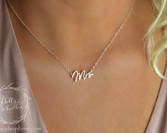 Mrs Necklace, Just married, bride to be, Sterling Silver, Delicate Necklace, Silver Necklace, new bride gift, engagement gift