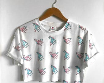 Magic Unicorn Crop Top - Unisex Harajuku Shirt - Genderless Kei - Cute Crop Tops - Fairy Kei Aesthetic Croptop - All Over Print Crop Top