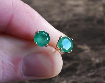 Genuine Emerald Stud Earrings, 1 ct, Simple Studs, Round Studs, Gold Studs, Emerald Earrings, Emerald Stud, Gem Stud, Green Stud, Birthstone