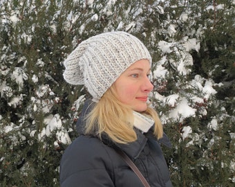 Ready to ship Winter hat unisex knit hat women hat chunky hat wool hat hipster clothing crochet hat slouchy beanie white hat teen girl hat