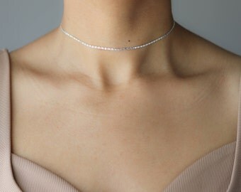 Silver Choker Necklace - Minimalist Jewelry - Gift for Her - Delicate Silver Necklace - Bridesmaid Gift - Everyday Jewelry - Chain Choker
