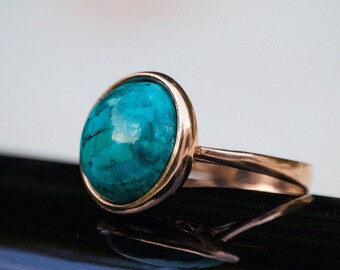 Gold Turquoise Ring, Turquoise Gold ring, Solid Gold ring, December Birthstone Ring, vintage ring, vintage gold ring, rose gold ring