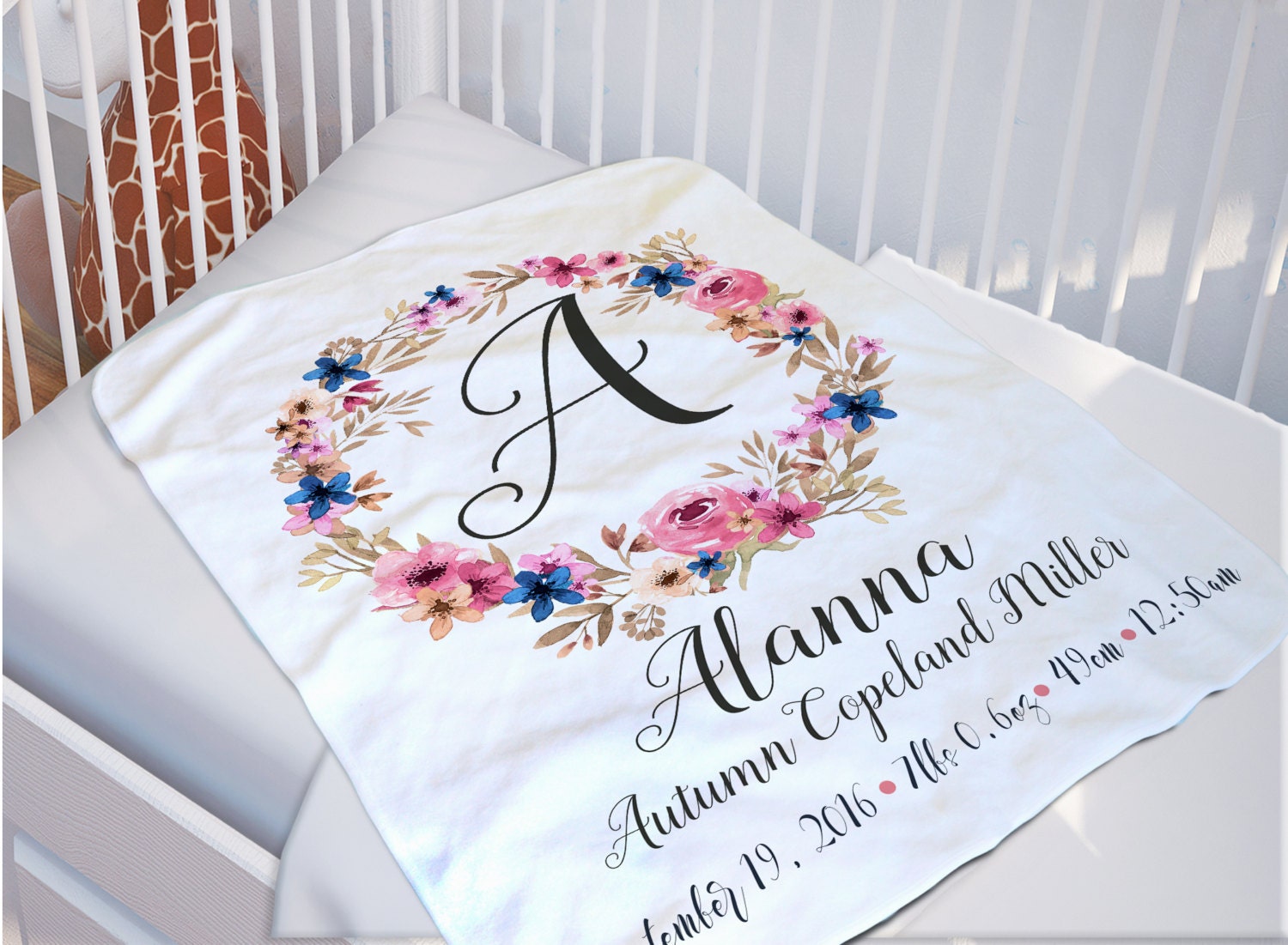 Baby Monogrammed Blanket Baby Name Blanket by SoulStudioPrints