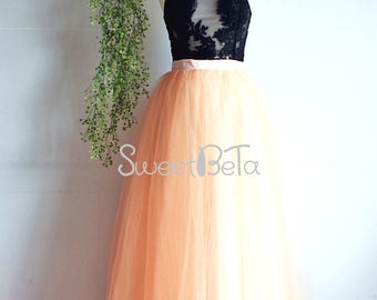 Peach long tutu tulle skirt,women tutu tulle skirt, bridemaid skirt, party skirt