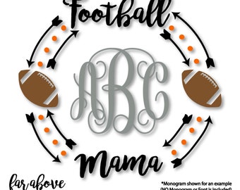 Football Mama Monogram Wreath with Arrows (monogram NOT included) - SVG, DXF, png, jpg digital cut file for Silhouette or Cricut