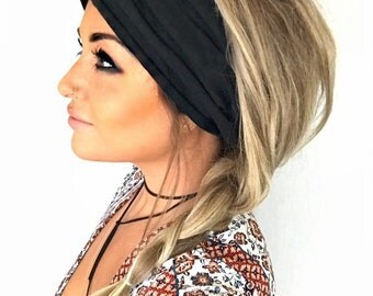 Black Scrunch Headband, Extra Wide Headband, Turban Headband, Extra Wide Jersey Headband, Boho Headband, Boho head wrap (women, teen girls)