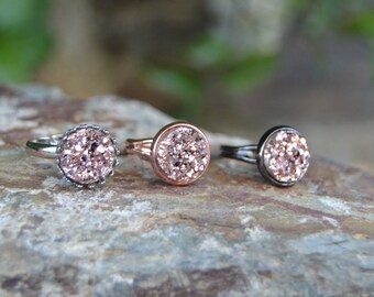 Rose gold druzy ring, rose gold ring, rose gold jewelry, rose gold druzy jewelry gunmetal, antique silver or rose gold rings, pick yours