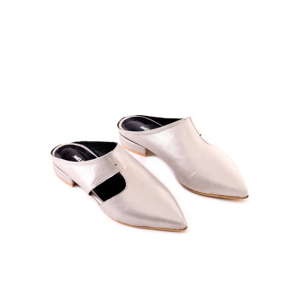 flat leather slip on sandals