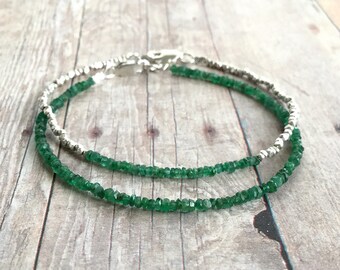 Emerald Bracelet / Tiny Genuine Emerald Bead Jewelry / May Birthstone Gift / Custom Natural Gemstone Bracelet Set