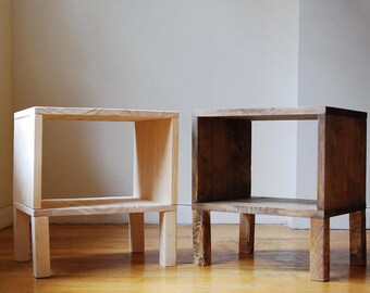 Pair of Square Wood Nightstand, Set of 2 Side Table, End Table Storage- Raw and Walnut