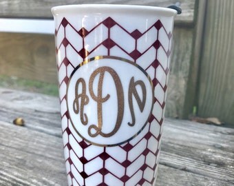 Monogrammed Ceramic Travel Mug,Monogrammed Coffee Mug,Monogrammed Tea Mug,Personalized Travel Mug,Gift for Her,Gift for Mom,Gift under 20,