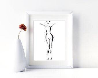 Figurative Art Women Painting Women Art Nude Painting Figure Painting Minimalist Printable Art Nude Print Black and White Wall Art