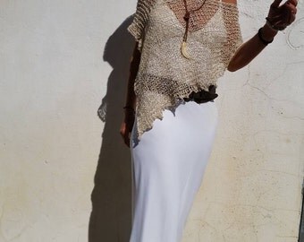 Boho chic clothing, summer cotton poncho, rustic wedding dress cover up, natural fibers, hippie chic poncho, women ponchos