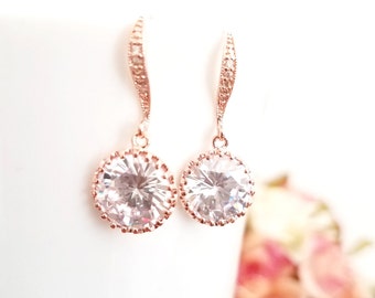 ROSE GOLD, Gold, CLEAR Wedding Earrings, bridal Earrings, Lux Cubic,Statement Earrings , Clear Earrrings, Valentine Wedding Bridesmaid Gift