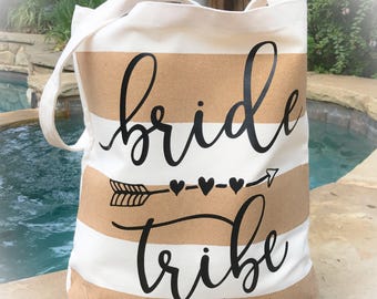 Bridesmaid Canvas Tote Bag - Bride Tribe Tote Bag - Personalized Canvas Tote Bag - Striped Canvas Tote Bag -Personalized Graduation Tote Bag