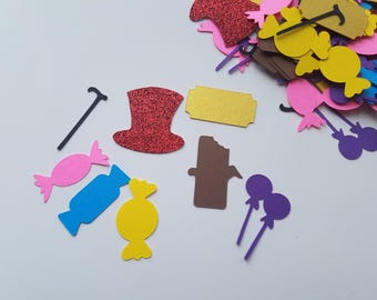 Willy Wonka Themed Confetti - Set of 160 - Candy Confetti - Dessert Buffet Decor - Party Decor - Golden Ticket - Willy Wonka Party