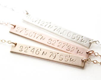 Latitude Longitude Necklace / Personalized Coordinate Necklace / Rose Gold, Gold or Silver Bar Necklace Necklace / Custom Location Jewelry