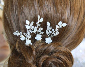 Bridal hair pins, Flower hair pins, wedding hair accessories, pearl hair pins, boho bride, crystal hair pins, bridesmaids gift, floral pin