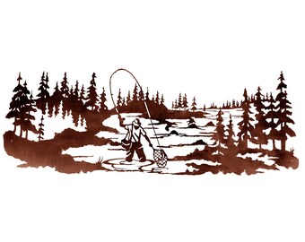 Fly Fishing Fisherman HUGE 7ft! Laser cut wall art 84"x 24"