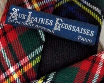 Rare Aux Laines Ecossaises Paris Skinny Scottish Wool tie Necktie Argyle Tartan Plaid Check Blue Red Yellow Gift Tie Outlander Xmas Prop