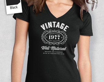 40th Birthday, Women’s V-Neck, 40th Birthday Idea, 40th Birthday Present, or Birthday Gift. 1977 Birthday, For The Lucky 40 Year Old!