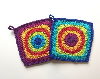 Set of 2 • Bollywood inspired, handmade, crochet, square potholders
