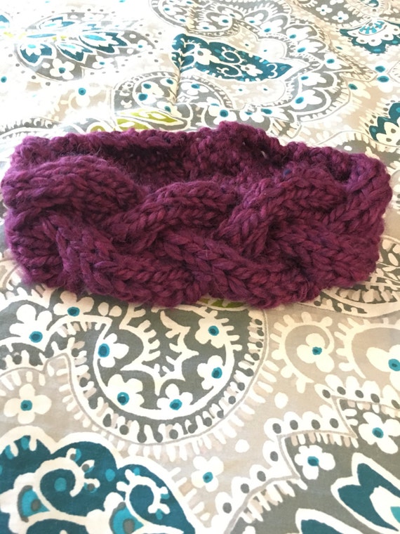 Cabled knit headband, braided knit headband, knit earwarmer, maroon knit ear warmer, womens earwarmer, witner headband