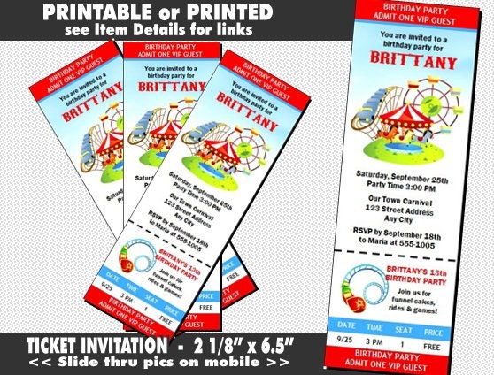 carnival ticket invitation printable with by printvillainvites