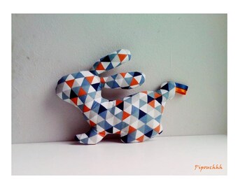 Decoration / Doudou rabbit blue and orange diamonds