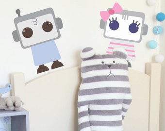 Robots Fabric Wall Decals, Reusable Decals, Robots Reusable Fabric Decals for Kids, Cute Robots Decals, Repositionable Nursery Decals