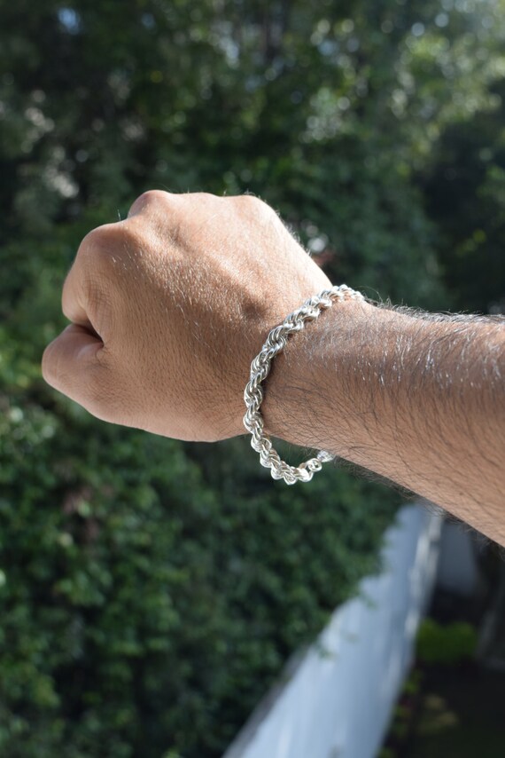 Mens 9.25 Sterling Silver Rope Bracelet Box clasp handmade.