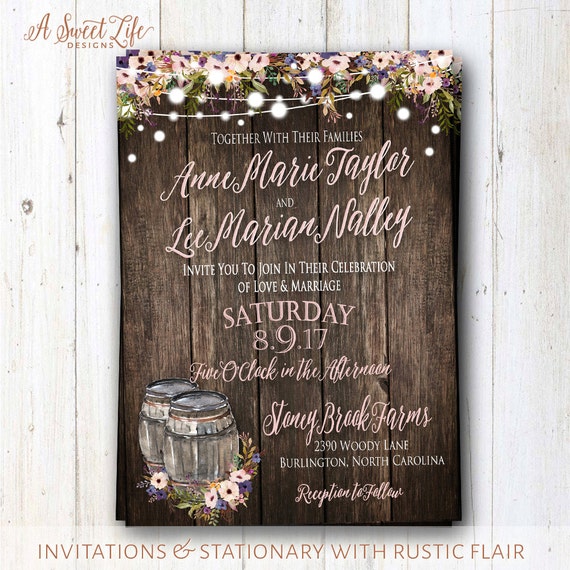 Wine Barrel Wedding Invitation - Boho Vineyard Wedding Invite - Barn ...