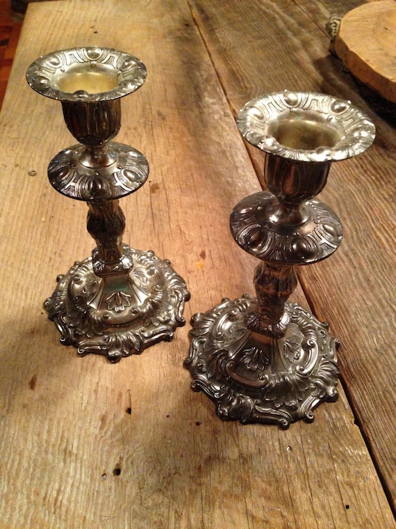 Ornate Silver Candlestick Holders Mid Century Silver Plated