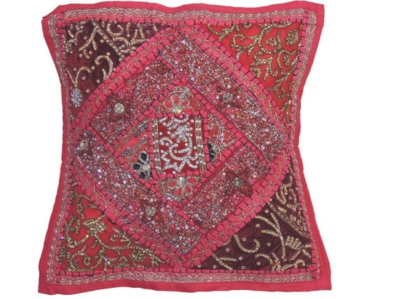 Hot Pink Decorative Pillow for Couch Beaded Embellished