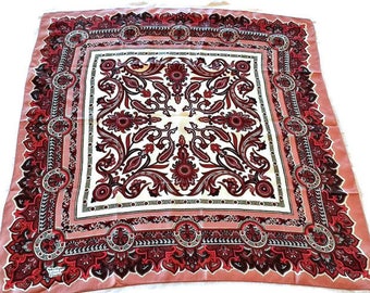 Vintage Silk Scarf Liberty of London Made in England Pink Burgundy & White 24" X 24"