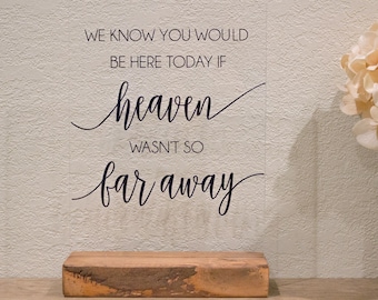 We Know you Would be Here Today, If Heaven Wasn't so Far Away - Wedding Memorial Sign -Remembrance Table Sign -In Loving Memory Wedding Sign