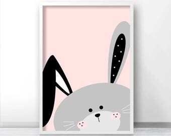 Bunny Print, Nursery Print Digital Download, Animal Print, Nursery Wall Art, Printable Kids Art, Girl Nursery Art, Baby Girl Nursery Decor