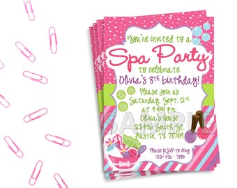 Spa Party Invitation, Spa Birthday Party Invitation, Slumber Party Invitation, Printable Spa Party Invitation